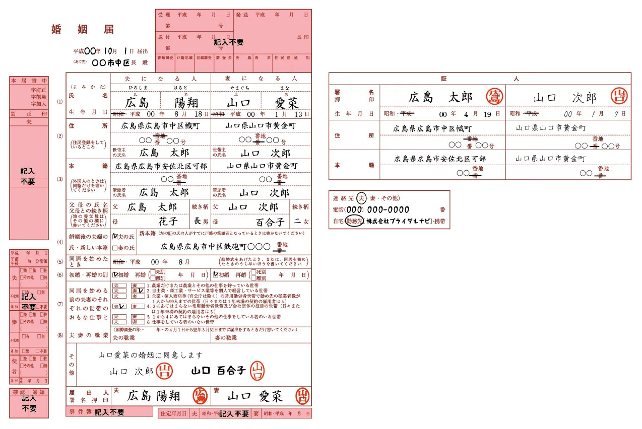 婚姻届の書き方例